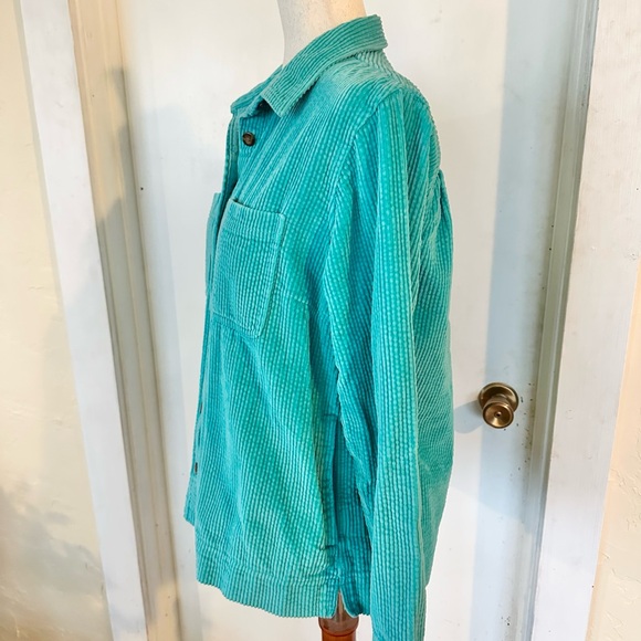 LL Bean Vibrant Teal Soft Corduroy Button-Up Shirt Flannel 100% Cotton S Petite - Picture 2 of 6